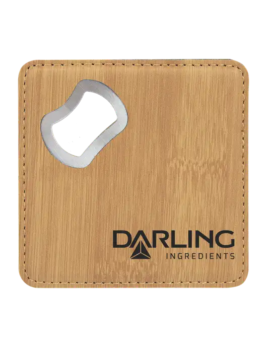 Bamboo Leatherette Coaster with Bottle Opener w/Darling Ingredients Logo