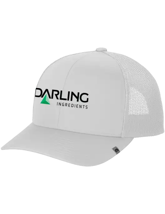 TravisMathew White Cruz Trucker Cap w/Darling Ingredients Logo