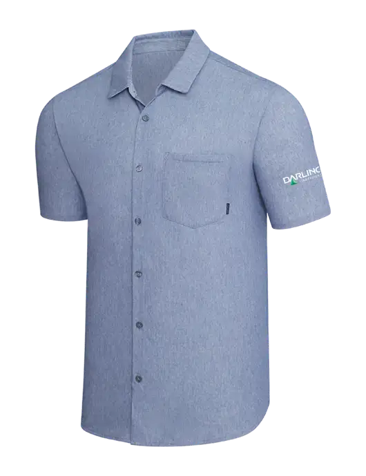 OGIO Slate Blue Heather Extend Short Sleeve Button Up Shirt w/Darling Ingredients Logo