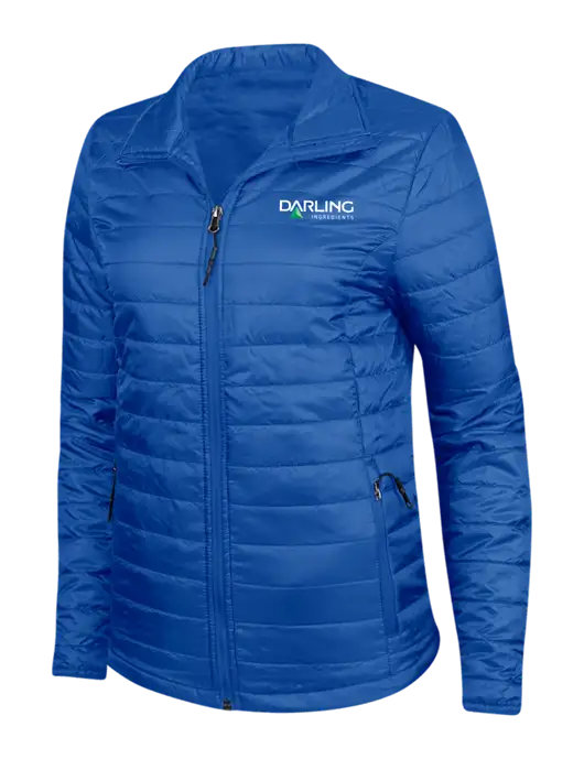 Dark Royal Blue Womens Puffy Packable Jacket w/Darling Ingredients Logo