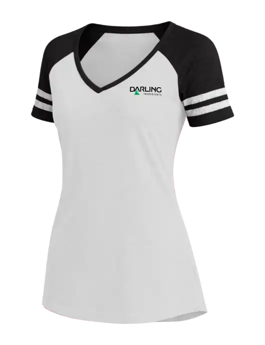 Womens White/Black V-Neck Game Tee w/Darling Ingredients Logo
