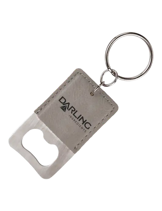 Grey Leatherette Rectangle Bottle Opener Keychain w/Darling Ingredients Logo