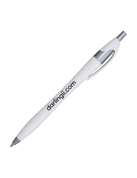 Novella White/Silver Shimmer Pen - Blue Ink w/DI URL Logo, Darling Ingredients Logo