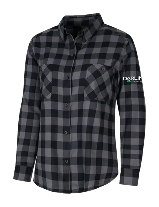 Womens Medium Grey/Black Buffalo Check Plaid Flannel Shirt w/Darling Ingredients Logo