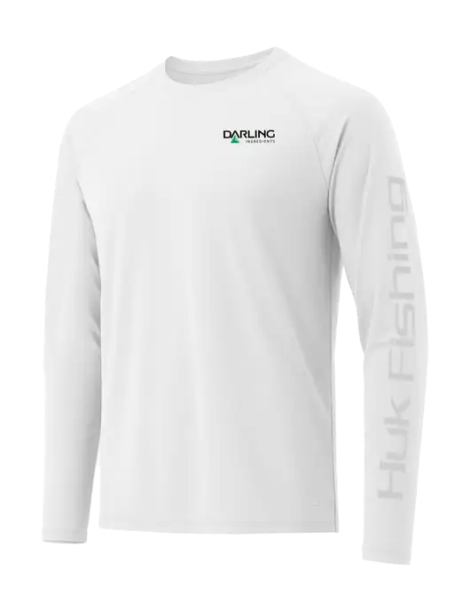 HUK White LoPro Pursuit Long Sleeve T-Shirt w/Darling Ingredients Logo