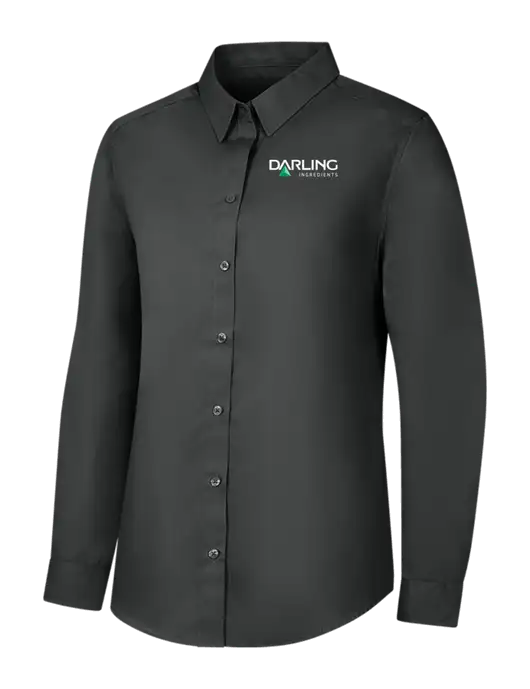 Womens Dark Grey Long Sleeve Carefree Poplin Shirt w/Darling Ingredients Logo