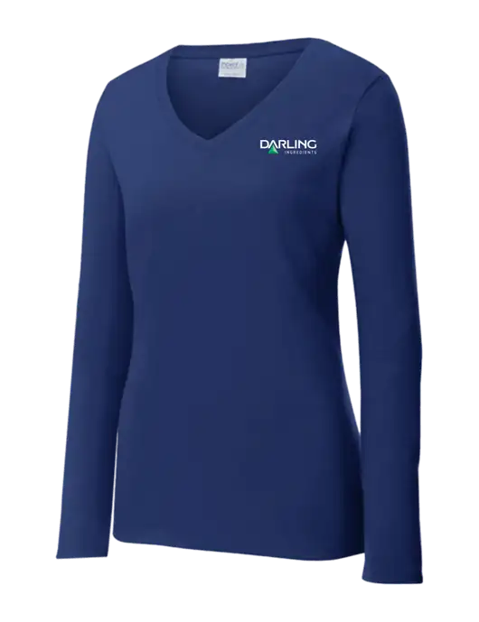 Womens  V-Neck Ring Spun Navy 4.5 oz Long Sleeve T-Shirt w/Darling Ingredients Logo