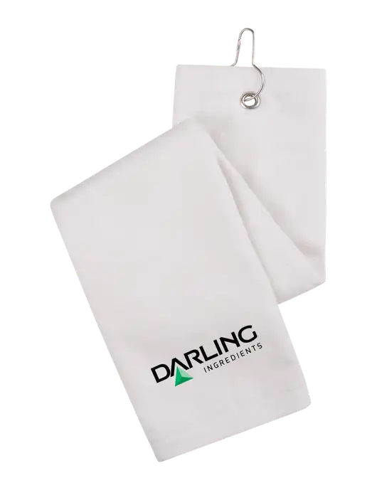 White Tri-Fold Golf Towel with Grommet w/Darling Ingredients Logo