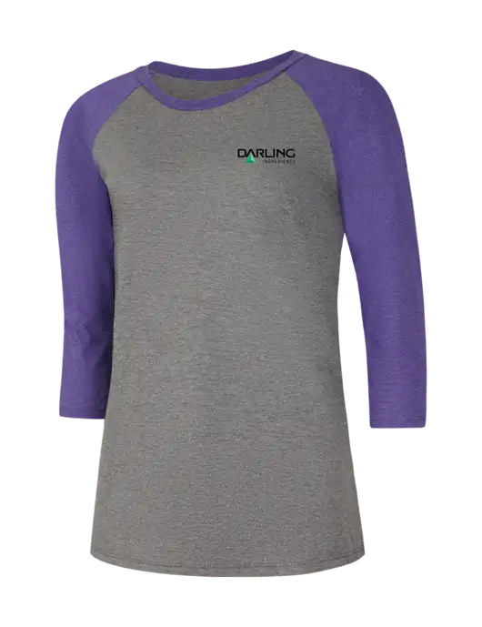 Womens Simply Soft 3/4 Sleeve Purple Frost/Grey Frost Ring Spun Cotton T-Shirt w/Darling Ingredients Logo