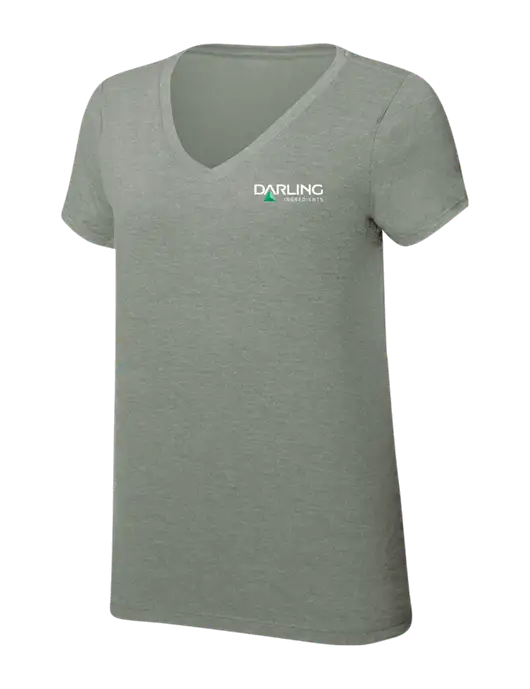 Womens Simply Soft V-Neck Heather Sage 4.5oz  Poly/Combed Ring Spun Cotton T-Shirt w/Darling Ingredients Logo