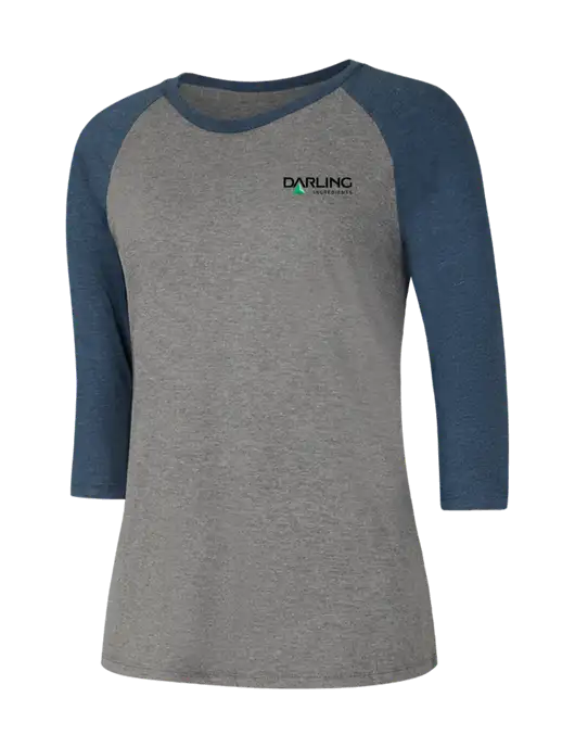 Womens Simply Soft 3/4 Sleeve Navy Frost/Grey Frost Ring Spun Cotton T-Shirt w/Darling Ingredients Logo