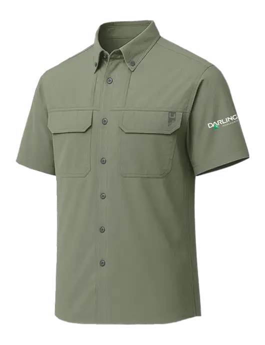 HUK Light Olive Creekbed Short Sleeve Shirt w/Darling Ingredients Logo