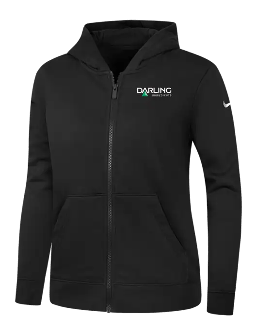 Nike Womens Club Fleece Sleeve Swoosh Full-Zip Black Hoodie w/Darling Ingredients Logo