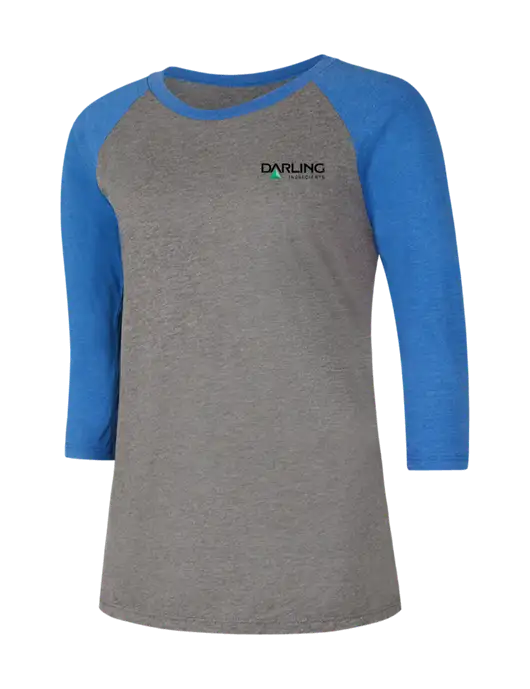 Womens Simply Soft 3/4 Sleeve Royal Frost/Grey Ring Spun Cotton T-Shirt w/Darling Ingredients Logo