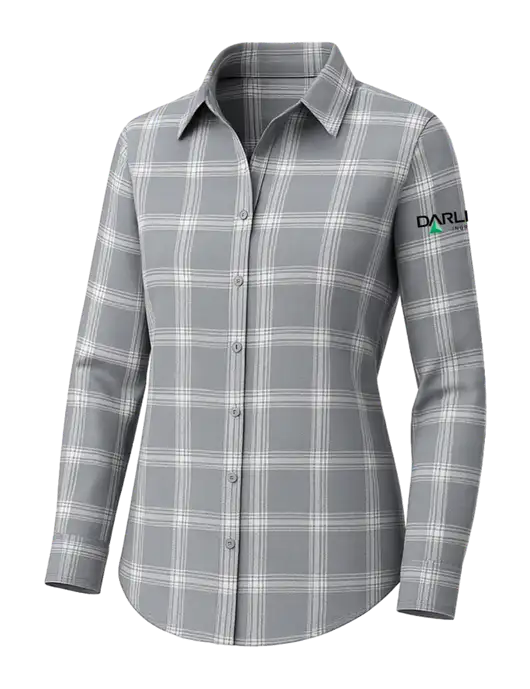 Womens Medium Grey/Cream Open Plaid Flannel Tunic w/Darling Ingredients Logo