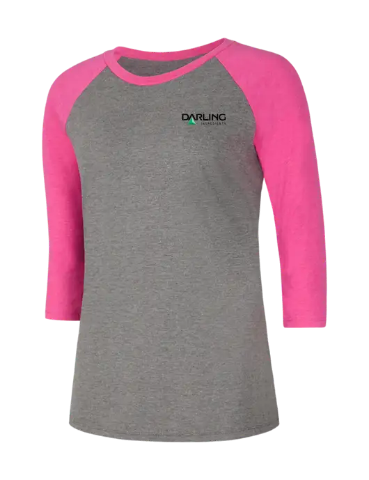 Womens Simply Soft 3/4 Sleeve Fuchsia Frost/Grey Frost Ring Spun Cotton T-Shirt w/Darling Ingredients Logo