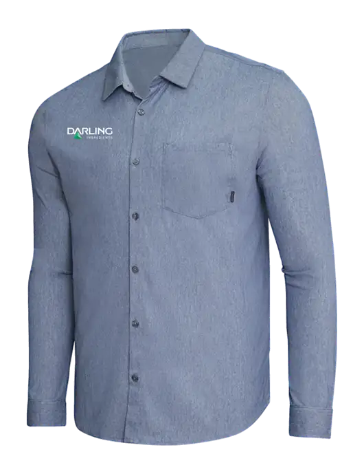 OGIO Slate Blue Heather Extend Long Sleeve Button Up Shirt w/Darling Ingredients Logo