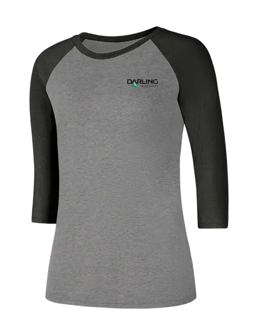 Womens Simply Soft 3/4 Sleeve Black Frost/Grey Frost Ring Spun Cotton T-Shirt w/Darling Ingredients Logo