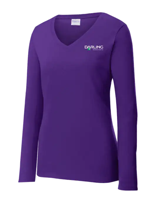 Womens  V-Neck Ring Spun Purple 4.5 oz Long Sleeve T-Shirt w/Darling Ingredients Logo