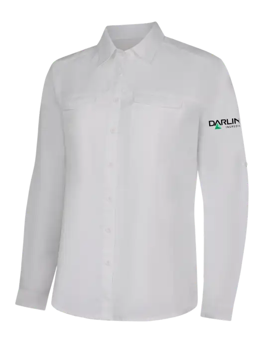 Womens White Long Sleeve UV Daybreak Shirt w/Darling Ingredients Logo