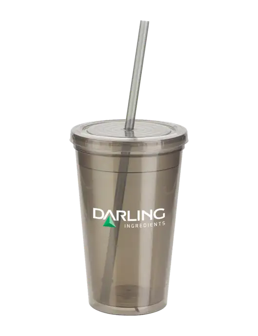 Sorrento Medium Grey 16 oz Tumbler with Lid & Straw w/Darling Ingredients Logo