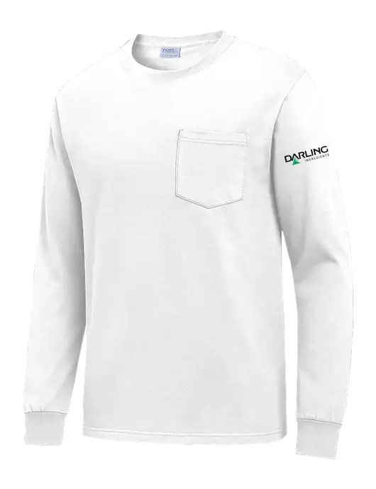 White Long Sleeve Heavyweight 6.1 oz Pocket T-Shirt w/Darling Ingredients Logo