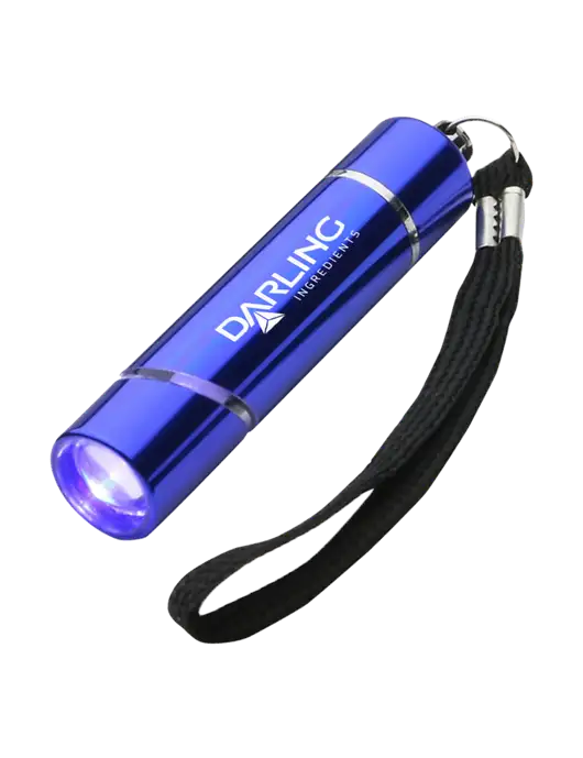 Blue Aluminum Scope LED Flashlight w/Darling Ingredients Logo