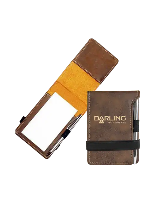 Rustic Leatherette Mini Notepad w/Pen, 3.25 x 4.75 w/Darling Ingredients Logo