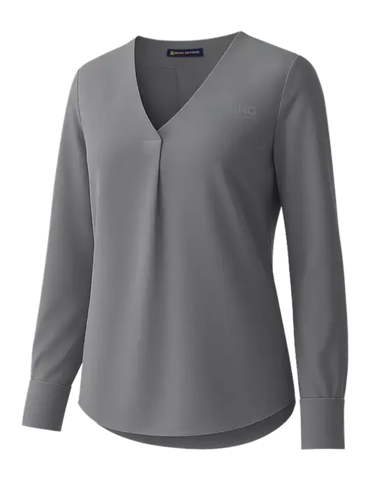 Brooks Brothers Womens Medium Grey Open-Neck Satin Blouse  w/Darling Ingredients Logo