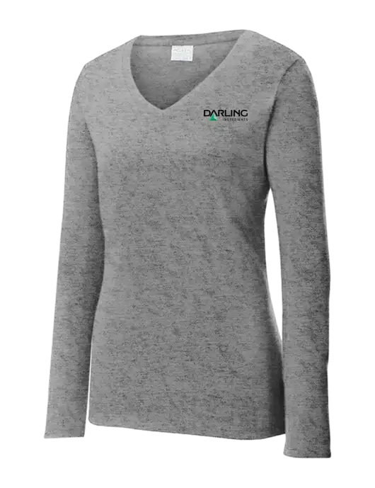 Womens  V-Neck Ring Spun Grey Heather 4.5 oz Long Sleeve T-Shirt w/Darling Ingredients Logo