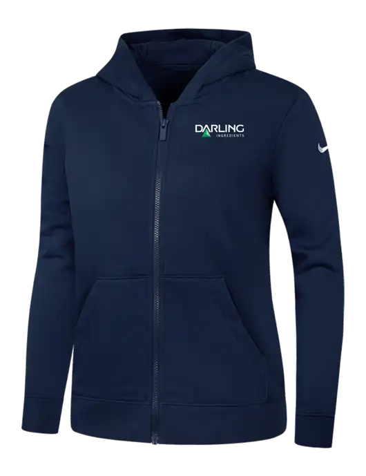 Nike Womens Club Fleece Sleeve Swoosh Full-Zip Dark Navy Hoodie w/Darling Ingredients Logo