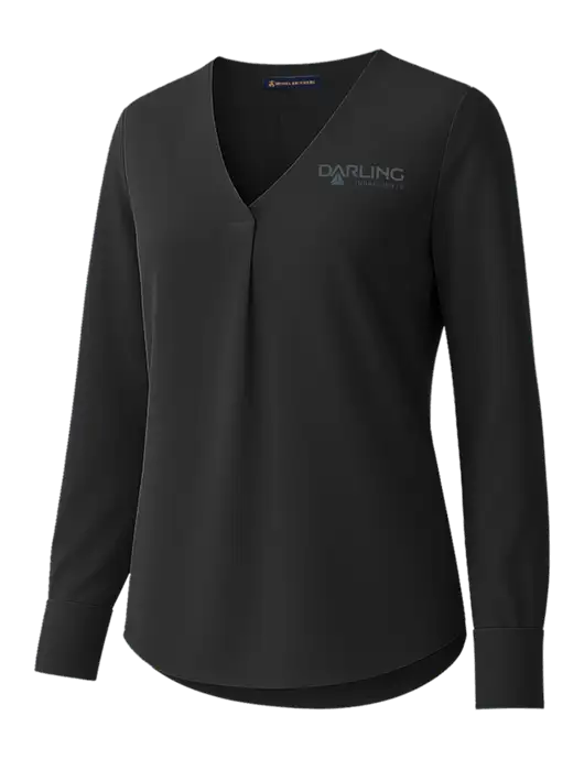 Brooks Brothers Womens Black Open-Neck Satin Blouse  w/Darling Ingredients Logo