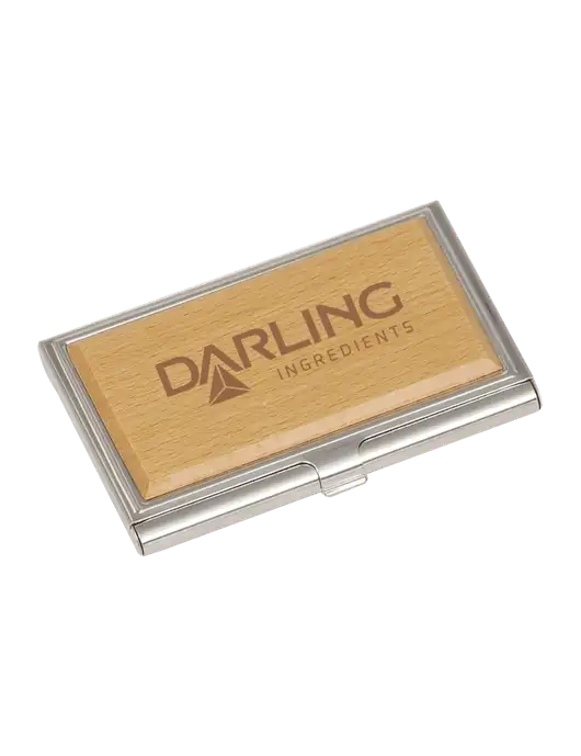 Wood & Silver Business Card Case w/Darling Ingredients Logo