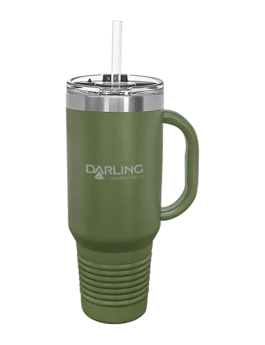 Polar Camel 40 oz. Powder Coated Vacuum Insulated Olive Travel Mug with Straw w/Darling Ingredients Logo