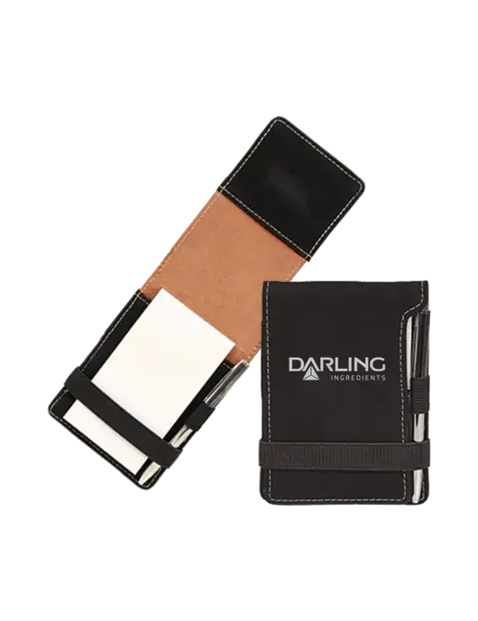 Black Leatherette Mini Notepad with Pen,  3.25 x 4.75 w/Darling Ingredients Logo