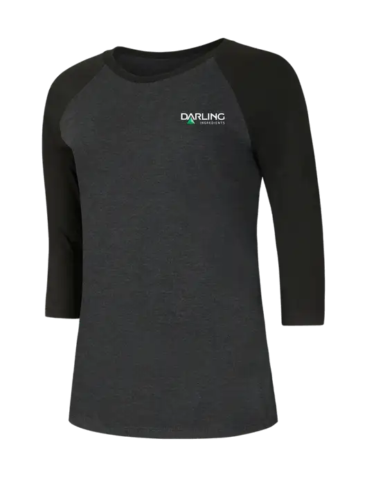 Womens Simply Soft 3/4 Sleeve Black/Black Frost Ring Spun Cotton T-Shirt w/Darling Ingredients Logo