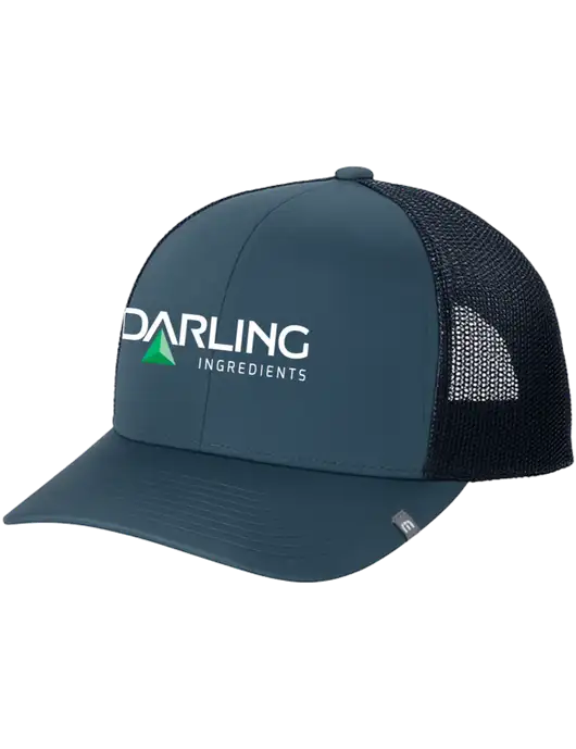 TravisMathew Dark Slate Blue Cruz Trucker Cap w/Darling Ingredients Logo