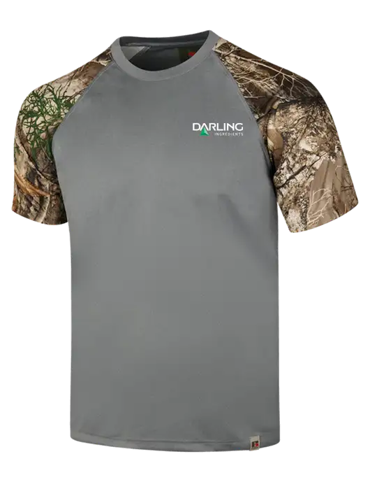Russell Outdoors Medium Grey/Realtree Edge Camo Colorblock Performance T-Shirt w/Darling Ingredients Logo