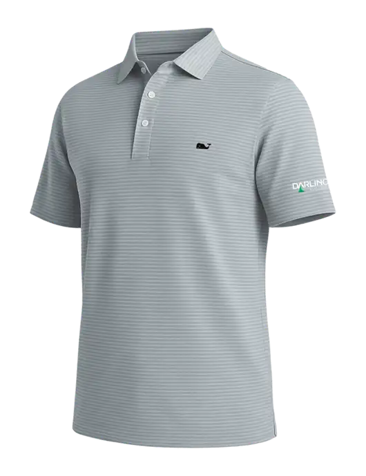 Vineyard Vines Bradley Medium Grey Stripe Sankaty Polo w/Darling Ingredients Logo