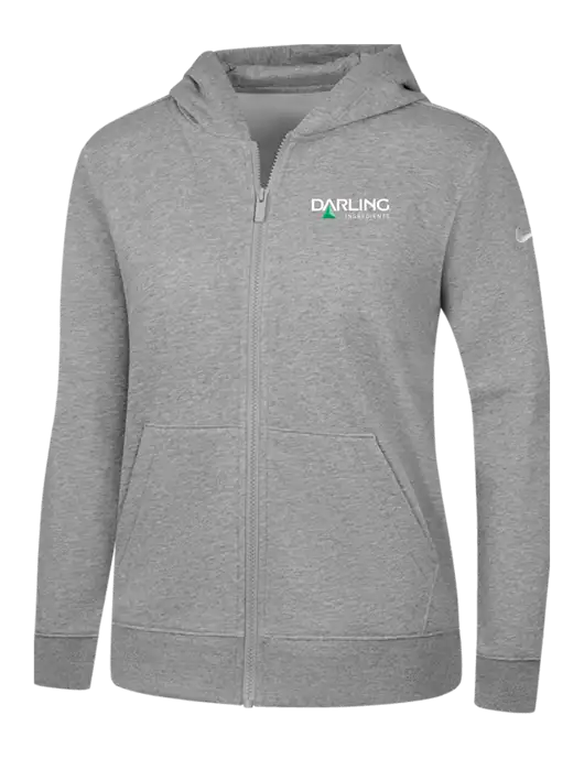 Nike Womens Club Fleece Sleeve Swoosh Full-Zip Dark Grey Heather Hoodie w/Darling Ingredients Logo