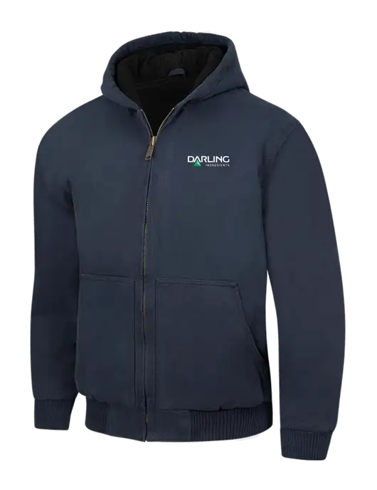 CornerStone Navy Washed Duck Cloth Insulated Hooded Work Jacket w/Darling Ingredients Logo