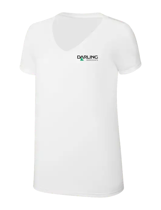 Womens Simply Soft V-Neck White 4.5oz  Poly/Combed Ring Spun Cotton T-Shirt w/Darling Ingredients Logo