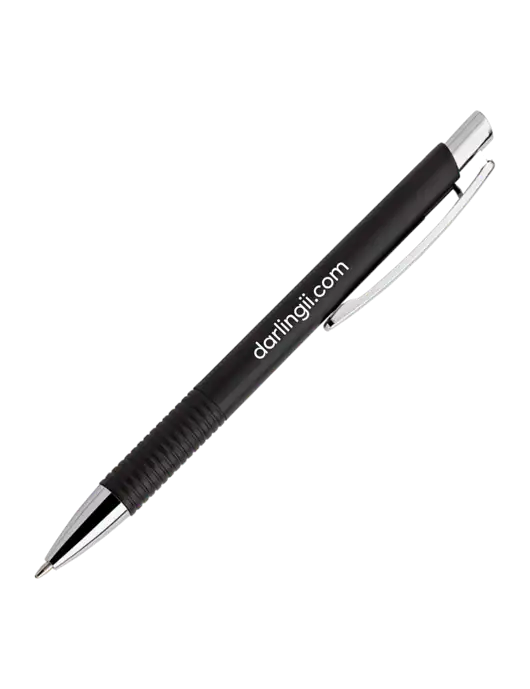 Malay Black Ballpoint Pen - Blue Ink w/DI URL Logo, Darling Ingredients Logo