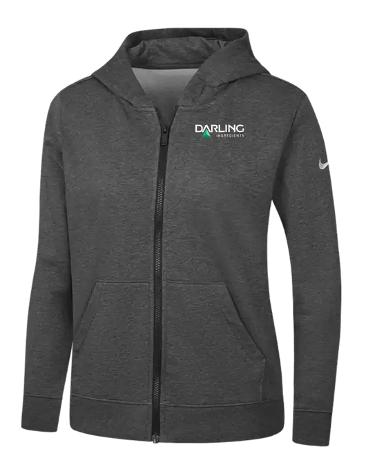 Nike Womens Club Fleece Sleeve Swoosh Full-Zip Charcoal Heather Hoodie w/Darling Ingredients Logo