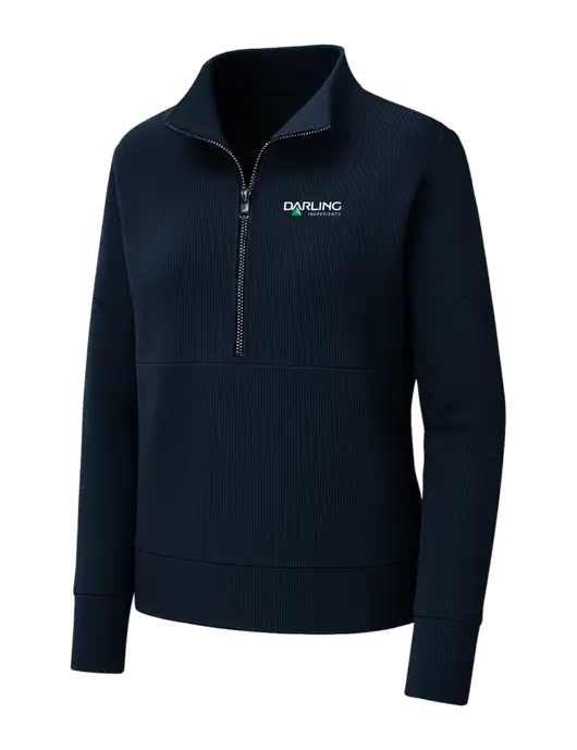 Mercer+Mettle Womens Dark Navy Linear Texture Quarter Zip w/Darling Ingredients Logo