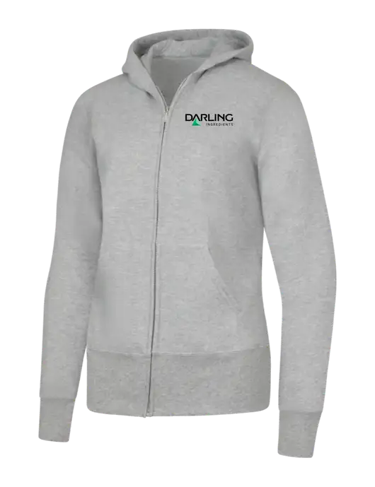 Grey Heather Womens Core Fleece Full-Zip Hooded Sweatshirt w/Darling Ingredients Logo