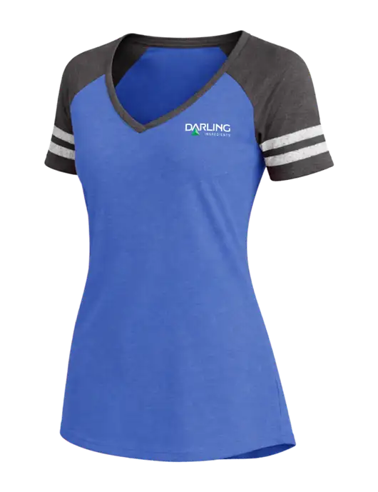 Womens Royal Heather/Charcoal Heather V-Neck Game Tee w/Darling Ingredients Logo