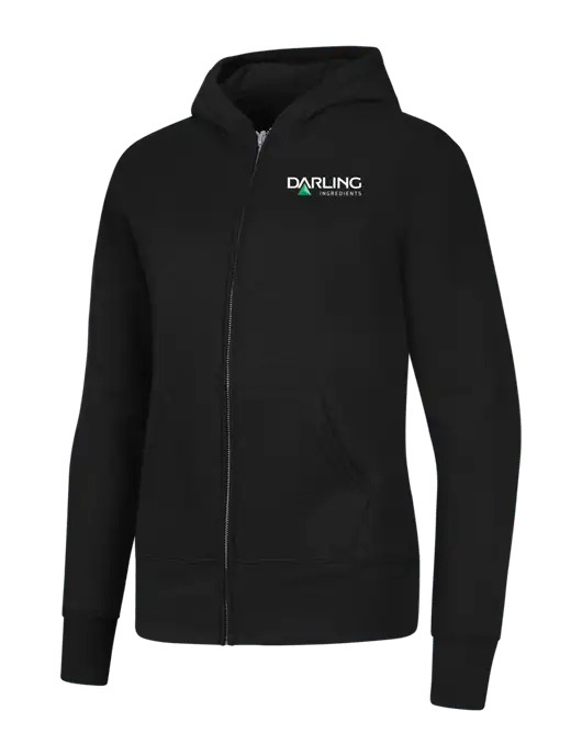 Jet Black Womens Core Fleece Full-Zip Hooded Sweatshirt w/Darling Ingredients Logo