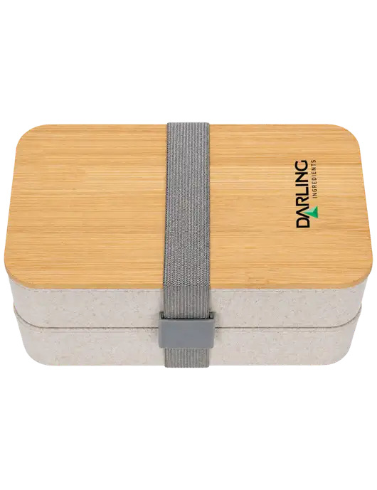 Double Decker Natural Ivory Lunch Box w/Eco-Friendly FSC Bamboo Lid & Reusable Utensils w/Darling Ingredients Logo