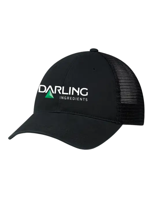 Richardson 111 Garment Washed Trucker Cap Black w/Black Mesh w/Darling Ingredients Logo